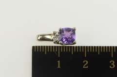 14K White Gold Cushion Faceted Amethyst Diamond Statement Pendant