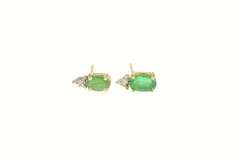 14K Yellow Gold Oval Natural Emerald Diamond Accent Stud Earrings