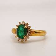 18kt Yellow Gold, Emerald, & Diamond Cocktail Ring