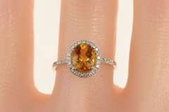14K White Gold 2.05 Ctw Citrine Diamond Halo Engagement Ring