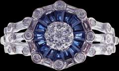Illustrious 18k White Gold Diamond Cluster Ring with Sapphire Moat