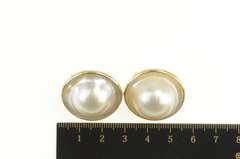 14K Yellow Gold 25.0mm Retro Mabe Pearl French Clip Earrings