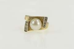 14K Yellow Gold 1960's Pearl Diamond Squared Bypass Ring