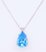 Gorgeous White Gold Pear Blue Topaz Pendant on Chain