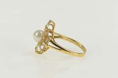 14K Yellow Gold Pearl Diamond Wavy Bar Geometric Cluster Ring