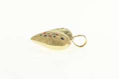 14K Yellow Gold Red Green Blue Enamel Leaf Vine Heart Puffy Pendant