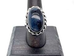 White Circles in Black Gemstone Tibetan Silver Rope Design Ring