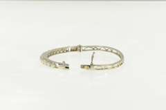 14K White Gold Pearl Ornate Embossed Scroll Oval Bangle Bracelet