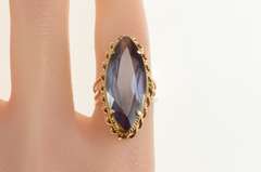 10K Yellow Gold Oval Marquise Amethyst Ornate Cocktail Ring