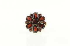 14K Yellow Gold Retro Ornate Pear Garnet Halo Cluster Ring