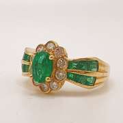 18kt Yellow Gold, Emerald, & Diamond Cocktail Ring