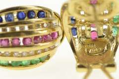 10K Yellow Gold 1.07 Ctw Diamond Emerald Ruby Sapphire Earrings