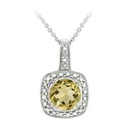 Sterling Silver Citrine & Diamond Accent Square Pendant, 18"