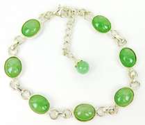 Sterling Aventurine or Jade Cabochon Bracelet