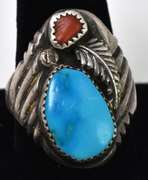 Turquoise and Coral Ring