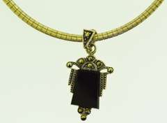 Italian 925 Sterling Silver Omega Chain With Black Onyx Pendant