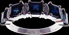 Deep Blue Sapphire 18k White Gold Anniversary Ring with Diamonds