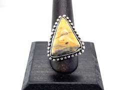 Triangular Bumble Bee Jasper Ring in Tibetan Silver Beaded Design