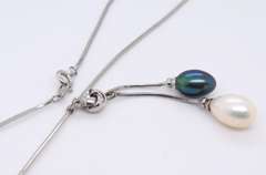 Vintage Sterling Silver Pearl Dangle Necklace