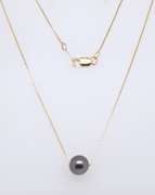 Elegant Yellow Gold Grey Pearl Slider Pendant on Chain