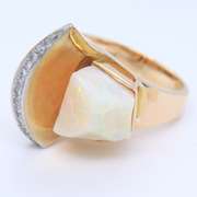 Gorgeous Yellow Gold Free Form Crazed Opal and Diamond Ring