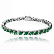 Simulated Emerald Tennis Bracelet with White Topaz Accents in Sterling Silver