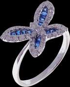 Majestic 18k White Gold Butterfly Ring with Sapphire flaps and Diamond trims