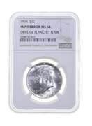 MS64 MINT ERROR 1964 Kennedy Half Dollar - OBV Planchet Flaw - NGC