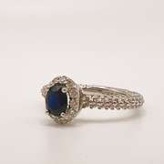 14kt White Gold, Blue Sapphire, & Diamond Ring