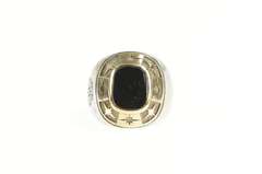 Sterling Silver Two Tone 14K Gold Star Pattern Black Onyx Ring