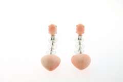 Certified Coral Angel's Skin Heart Earrings with 18k White Gold and Diamonds