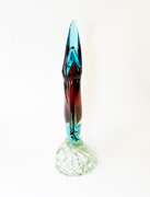 Vintage Mid Century Murano Heavy Blown Glass Fish Vase in Tones of Aqua Blue and Redish Brown, With Clear Base