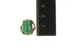 14K Yellow Gold Oval Malachite Cabochon Abstract Tree Branch Ring