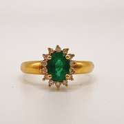 18kt Yellow Gold, Emerald, & Diamond Cocktail Ring