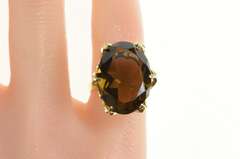 18K Yellow Gold Ornate Retro Oval Smoky Quartz Cocktail Ring