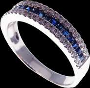 Sapphire Canal 18k White Gold Ring with Diamond Shore