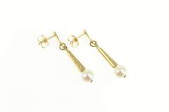 14K Yellow Gold Pearl Diamond Cut Ornate Dangle Statement Earrings