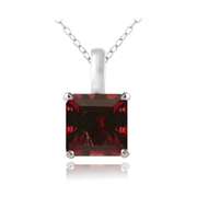 Sterling Silver 2.75ct Created Ruby Square Solitaire Necklace