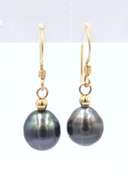 Nice Yellow Gold Grey/ Black Pearl Dangle Earrings