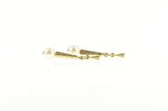 14K Yellow Gold Pearl Diamond Cut Ornate Dangle Statement Earrings