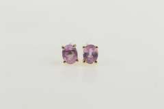 14K Yellow Gold Oval Pink Topaz Solitaire Simple Stud Earrings