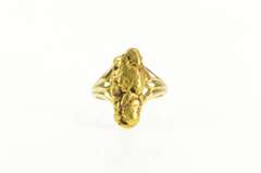 14K Yellow Gold Raw Textured Nugget Pebble 14k Cluster Ring