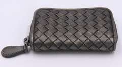 Bottega Veneta Metallic Silver Intrecciato Leather Zip Around Coin Purse