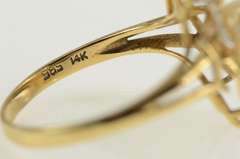 14K Yellow Gold Pearl Diamond Wavy Bar Geometric Cluster Ring