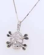 Gorgeous White Gold Black and White Diamond Skull Amulet Pendant on Chain