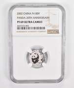 PF69UCAM 2002 China 100 Yuan 1/10 Oz .999 Platinum Panda Anniv NGC
