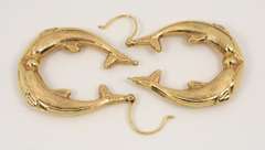 Nice 14k Kissing Dolphins Hoop Earrings