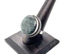 Unique Green and Black Gemstone in Tibetan Silver Ring