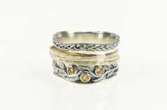 Sterling Silver Two Tone Ornate Natural Vine Spinner Band Ring