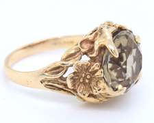 Stunning Yellow Gold Smokey Quartz in Flower Motif Ring